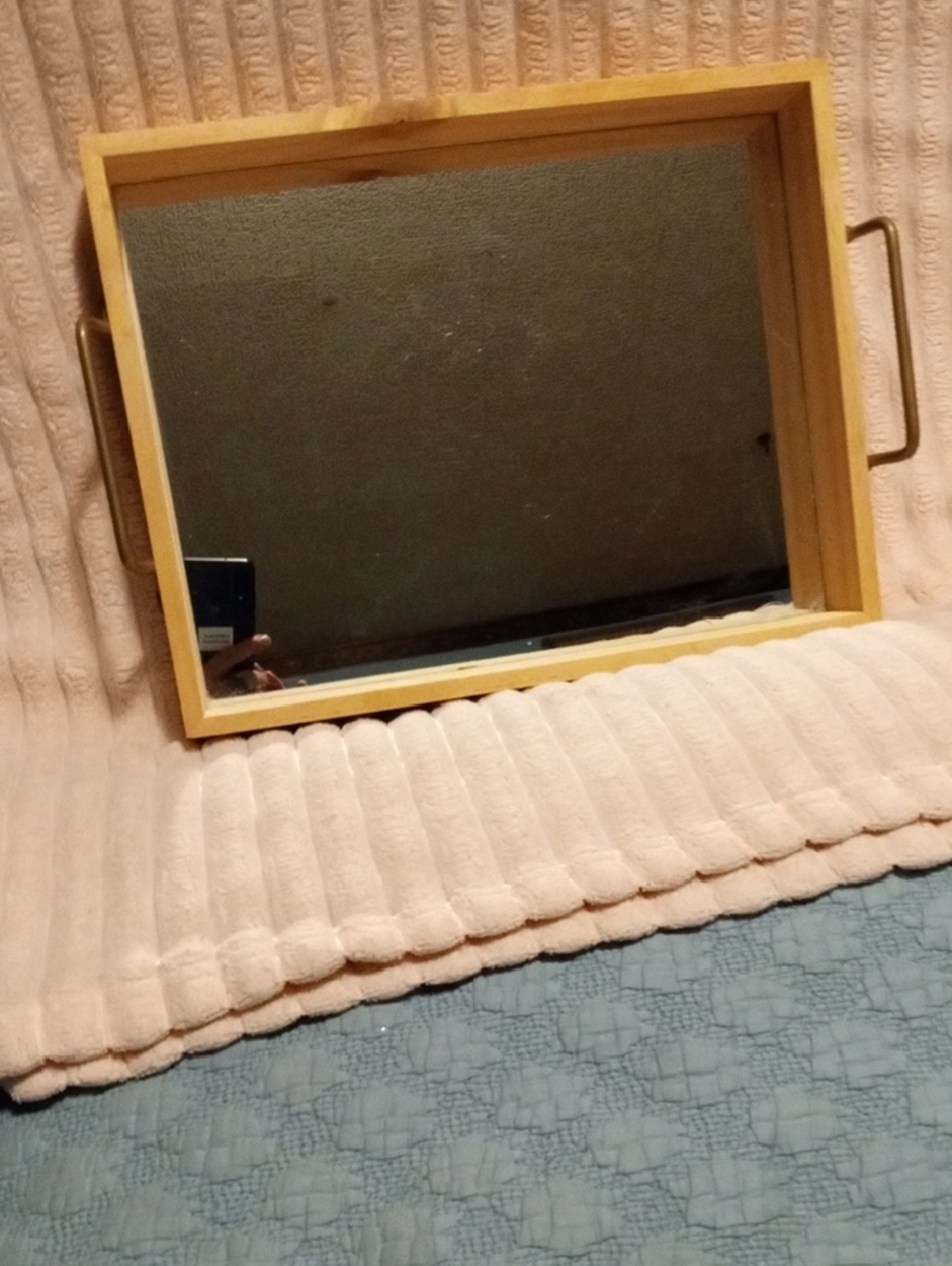 Source Unknown Natural Wood Vanity Tray Mirror with Brass Handles